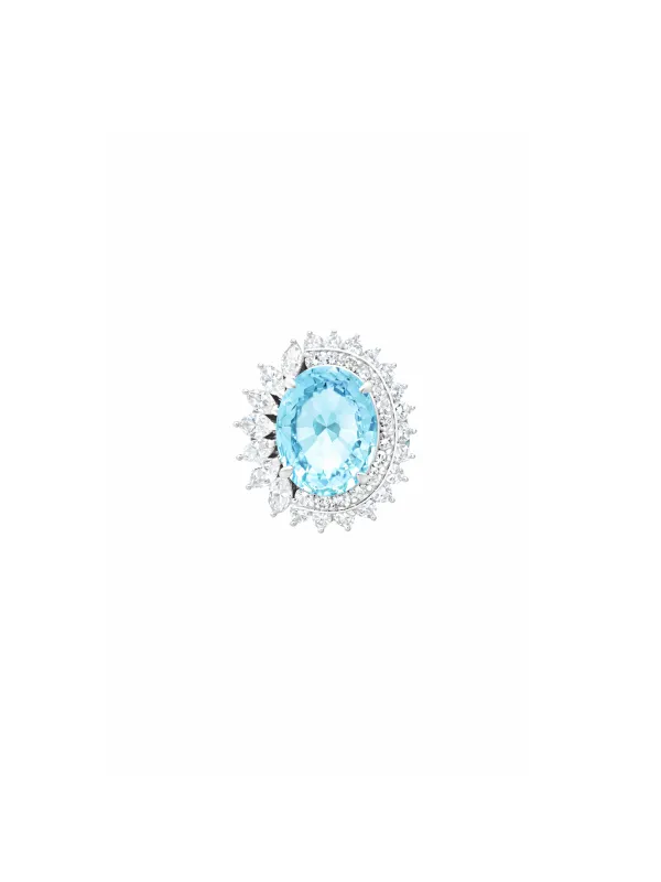 6.05ct Diamond Aquamarine Platinum Cocktail Ring made by Wish Fine Jewelry