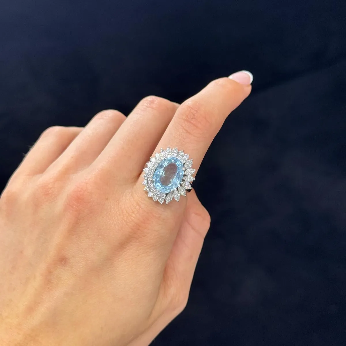 6.05ct Diamond Aquamarine Platinum Cocktail Ring sold by Wish Fine Jewelry product image thumbnail 3