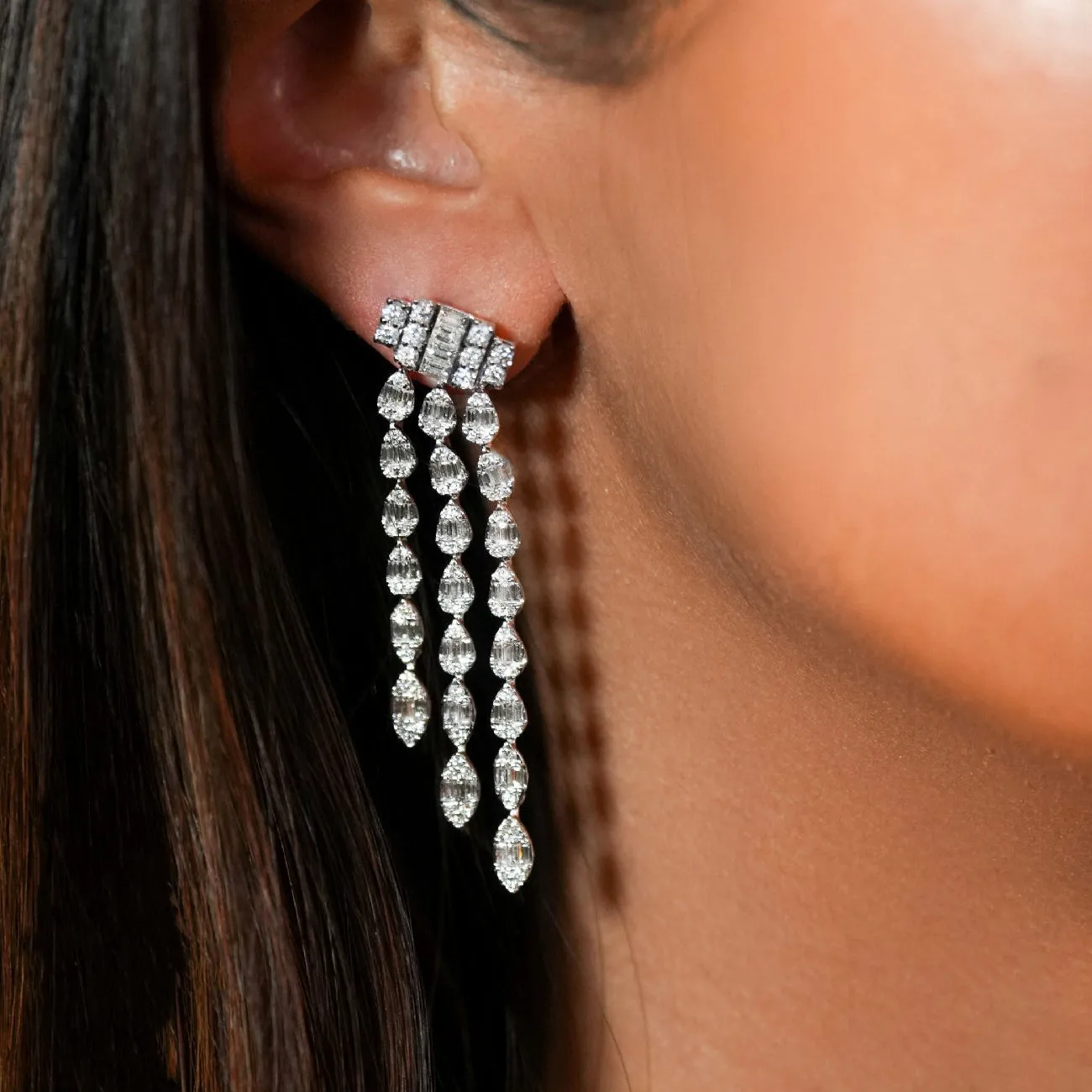 3.40ct Diamond 18K Gold Cascade Earring sold by Wish Fine Jewelry product image thumbnail 2