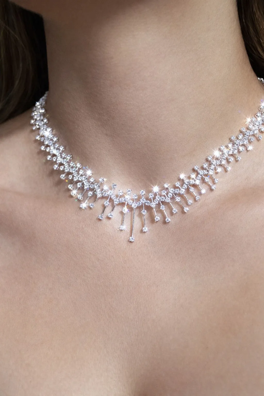 11.34ct Diamond 18K Gold Statement Floating Tennis Necklace sold by Wish Fine Jewelry product image thumbnail 2