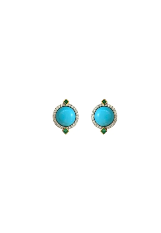 7.49ct Arizona Turquoise Emerald Diamond 18K Gold Stud Earrings sold by Wish Fine Jewelry