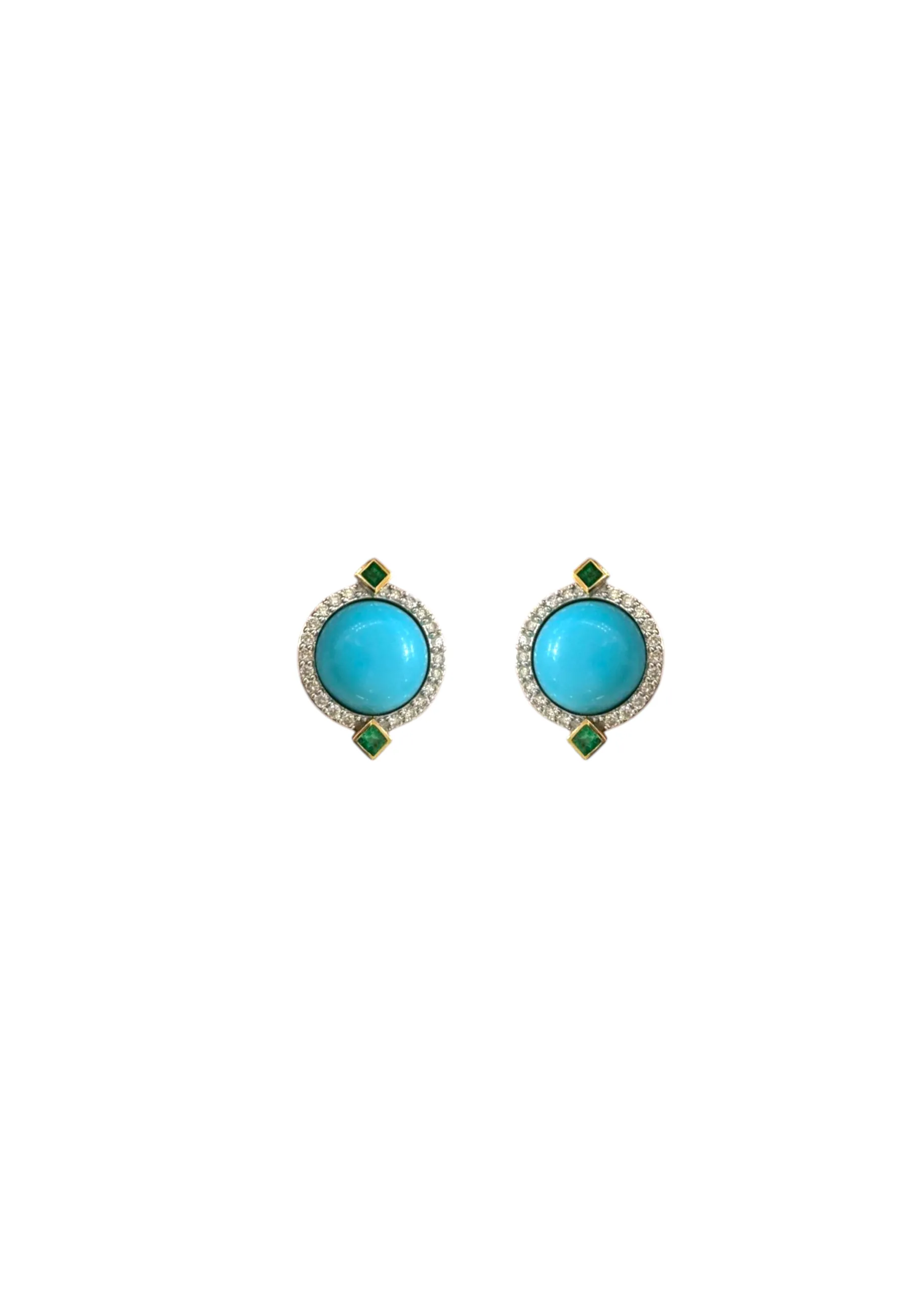 7.49ct Arizona Turquoise Emerald Diamond 18K Gold Stud Earrings sold by Wish Fine Jewelry