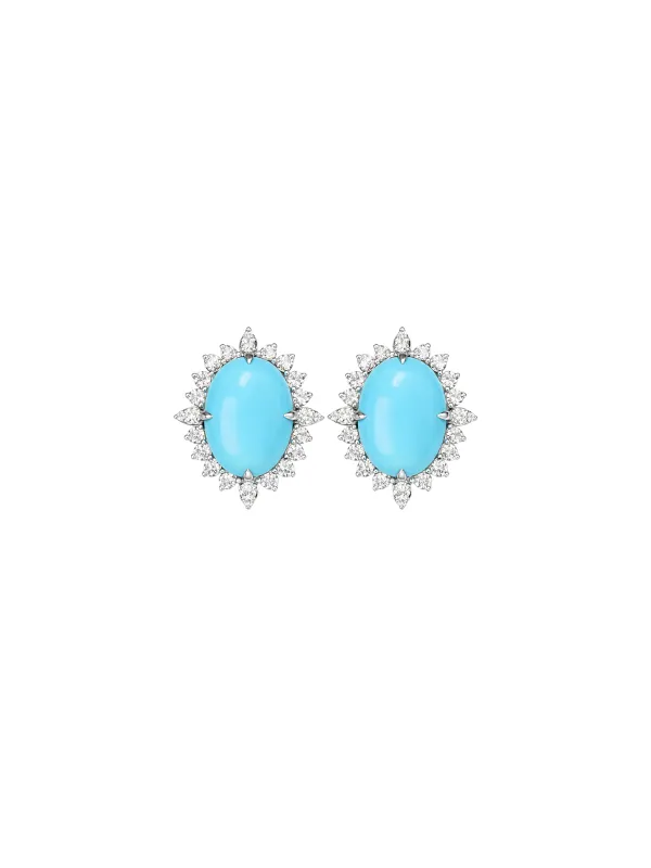 10ct Diamond Turquoise 14K Gold Halo Stud Earrings sold by Wish Fine Jewelry