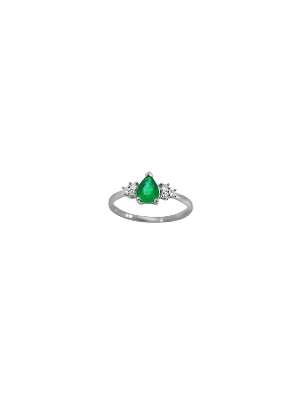 0.81ct Diamond Emerald 14K Gold Pear Ring sold by Wish Fine Jewelry