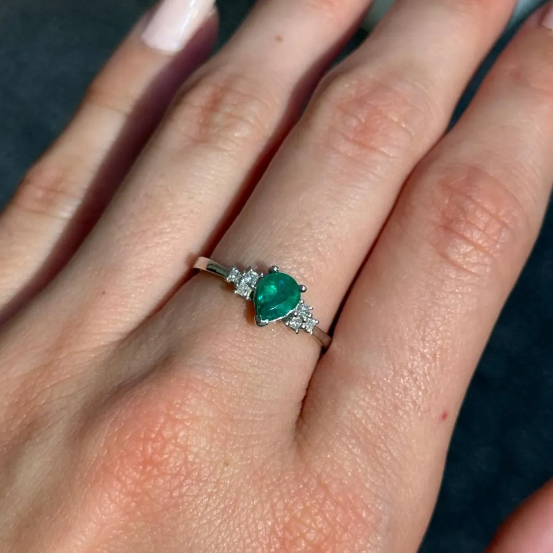 0.81ct Diamond Emerald 14K Gold Pear Ring sold by Wish Fine Jewelry product image thumbnail 2