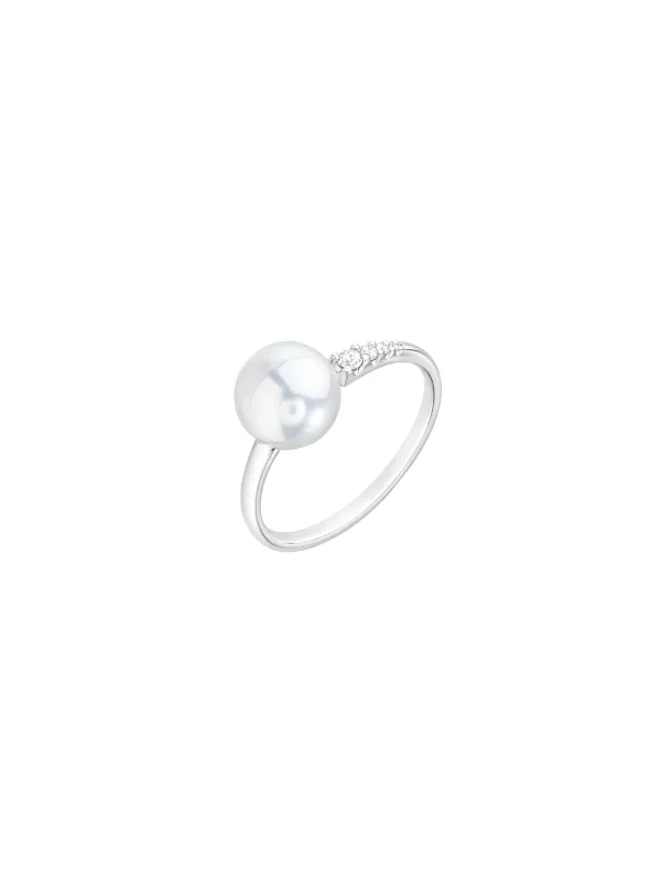 0.85ct Pearl Diamond 18K Gold Ring made by Wish Fine Jewelry