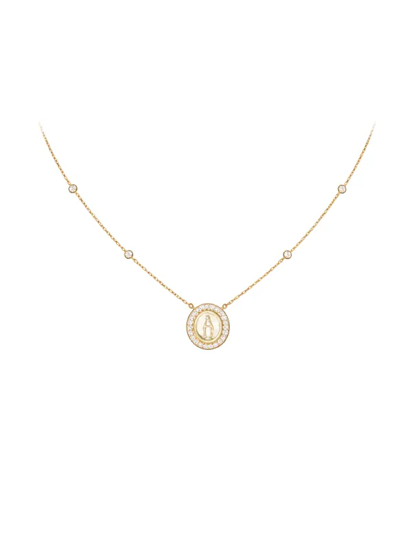 0.24ct Diamond 14K Gold Miraculous Medal Stationed Chain Necklace sold by Wish Fine Jewelry