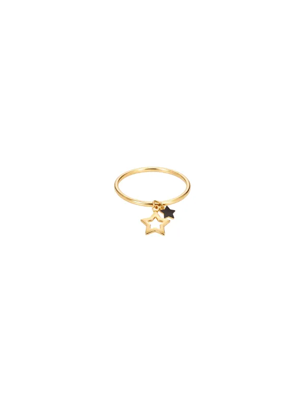 14K Gold Two Star Drop Dainty Ring made by Wish Fine Jewelry