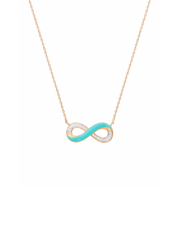 0.15ct Diamond Blue Enamel 14K Gold Infinity Symbol Pendant Necklace made by Wish Fine Jewelry