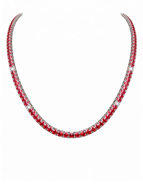 16.20ct Diamond Ruby 14K Gold Tennis Necklace made by Wish Fine Jewelry