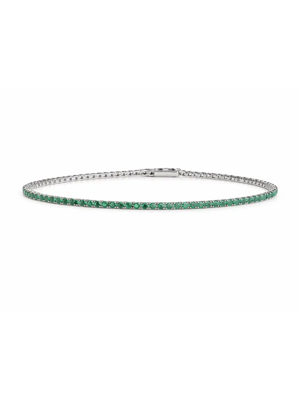 2.12ct Emerald 18K Gold Dainty Tennis Bracelet sold by Wish Fine Jewelry