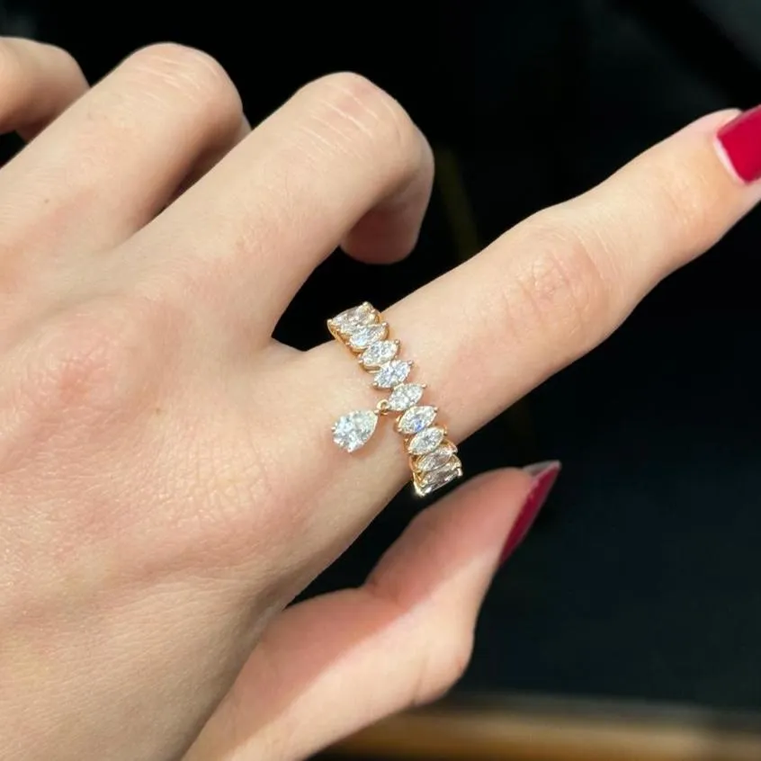 1.63ct Diamond 18K Gold Dangle Drop Half Eternity Ring sold by Wish Fine Jewelry product image thumbnail 2