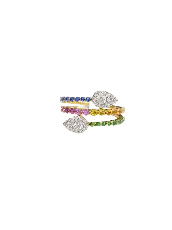 1.21ct Diamond Multi Color Sapphire 14K Gold Spiral Ring sold by Wish Fine Jewelry