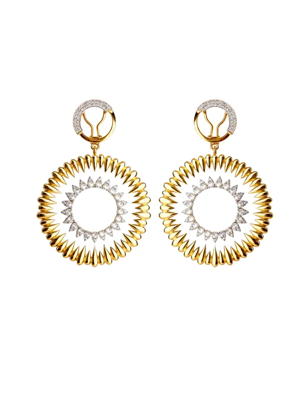3.24ct Diamond 14K Gold Sun Burst Statement Earrings sold by Wish Fine Jewelry