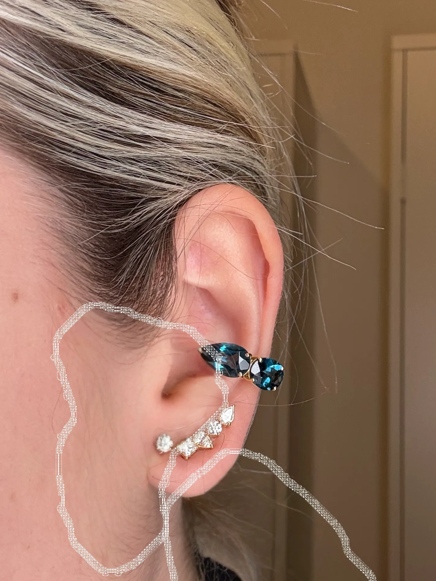 4.90ct London Topaz 18K Gold Three Stones Ear Cuff sold by Wish Fine Jewelry product image thumbnail 3