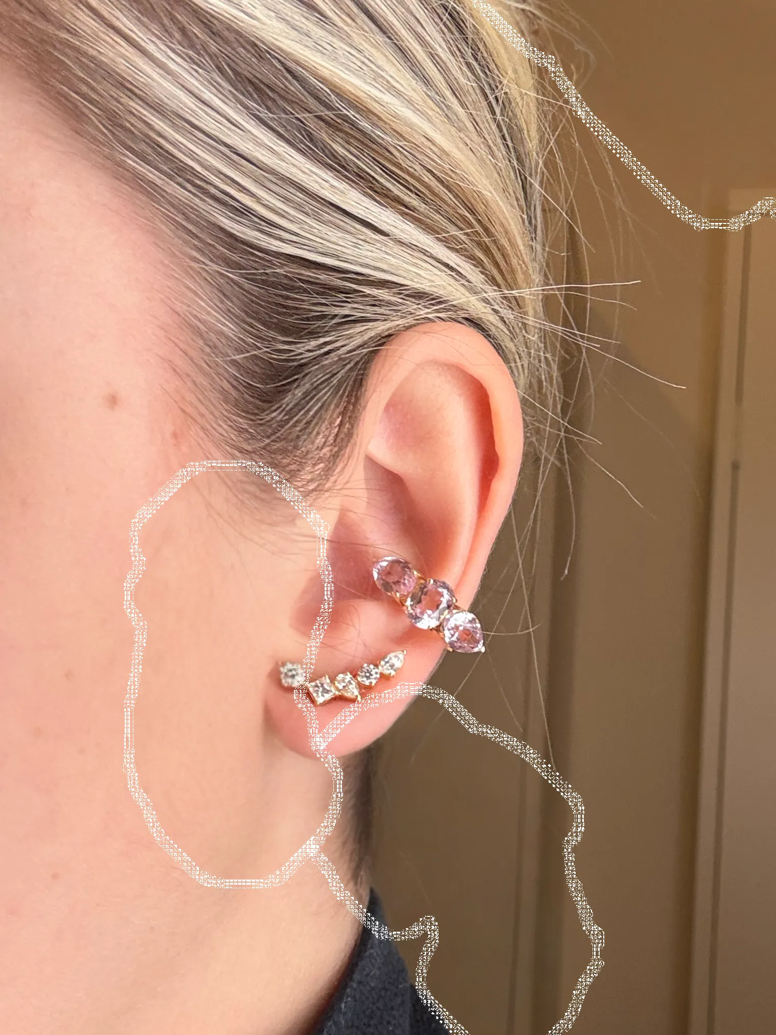 4.86ct Kunzite 18K Gold Three Stones Ear Cuff sold by Wish Fine Jewelry product image thumbnail 4