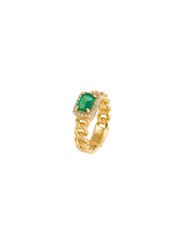 1.26ct Diamond Emerald 18K Gold Cuban Chain Ring sold by Wish Fine Jewelry