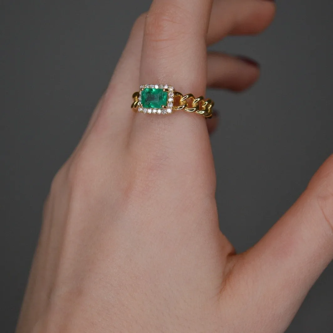 1.26ct Diamond Emerald 18K Gold Cuban Chain Ring sold by Wish Fine Jewelry product image thumbnail 3