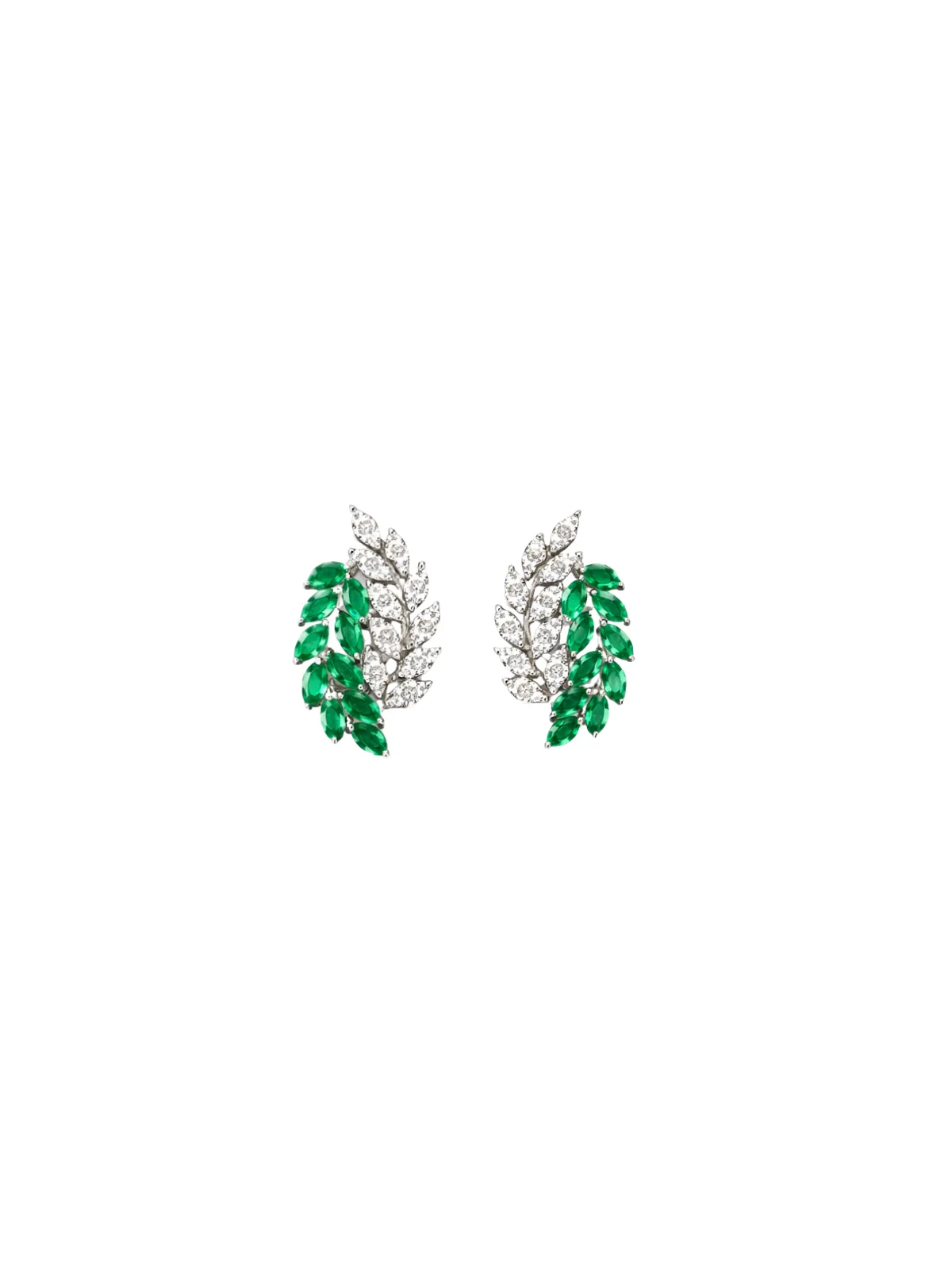 1.84cts Diamond Emerald 18K Gold Leaf Climber Earrings sold by Wish Fine Jewelry