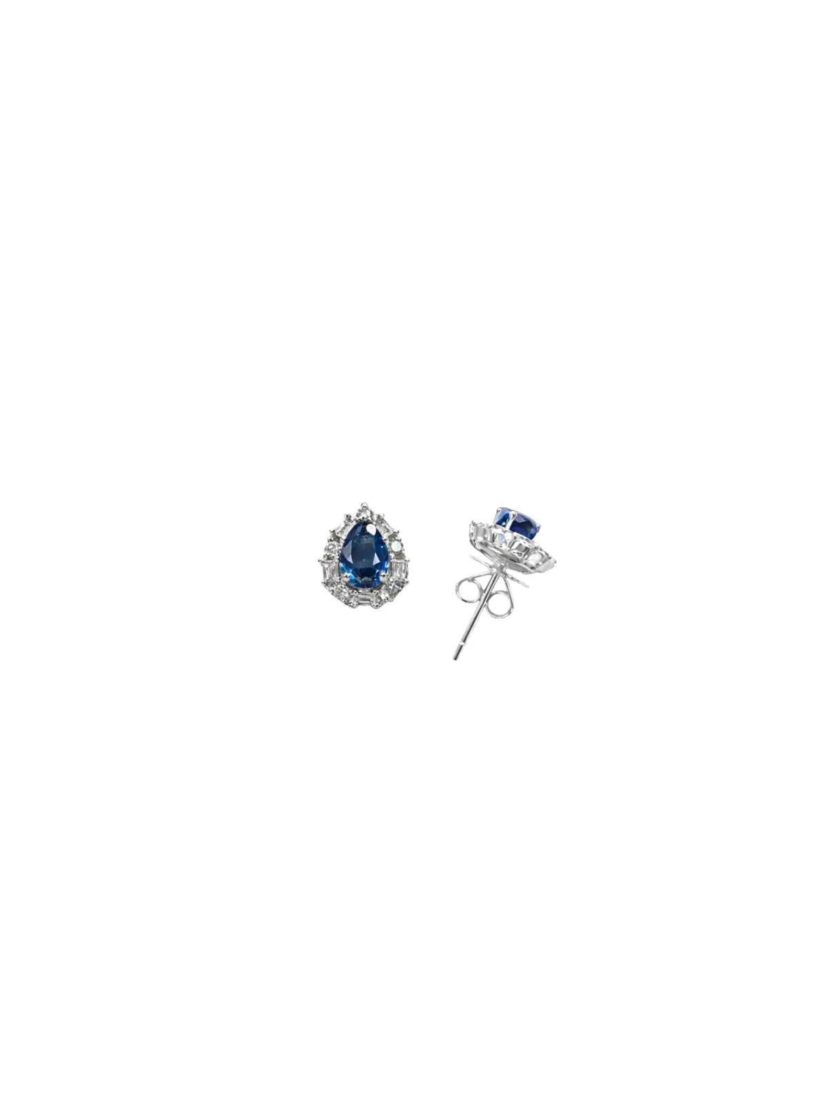 1.04ct Diamond Blue Sapphire 18K Gold Sunburst Pear Stud Earrings sold by Wish Fine Jewelry product image thumbnail 2