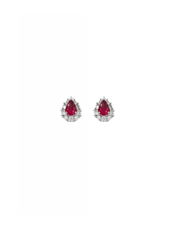 1.04ct Diamond Ruby 18K Gold Sunburst Pear Stud Earrings sold by Wish Fine Jewelry