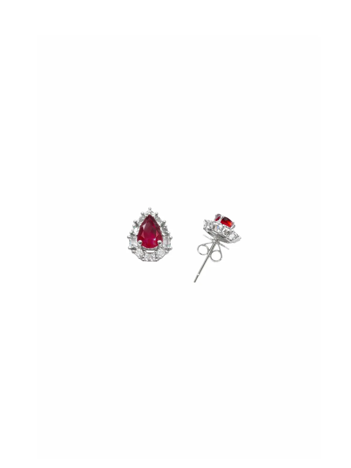 1.04ct Diamond Ruby 18K Gold Sunburst Pear Stud Earrings sold by Wish Fine Jewelry product image thumbnail 2