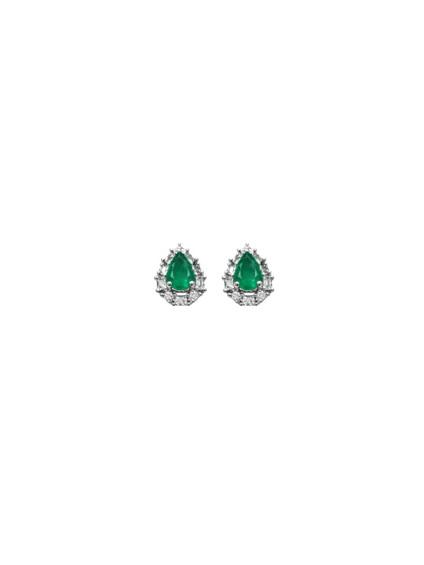 1.14ct Diamond Emerald 18K Gold Sunburst Pear Stud Earrings sold by Wish Fine Jewelry