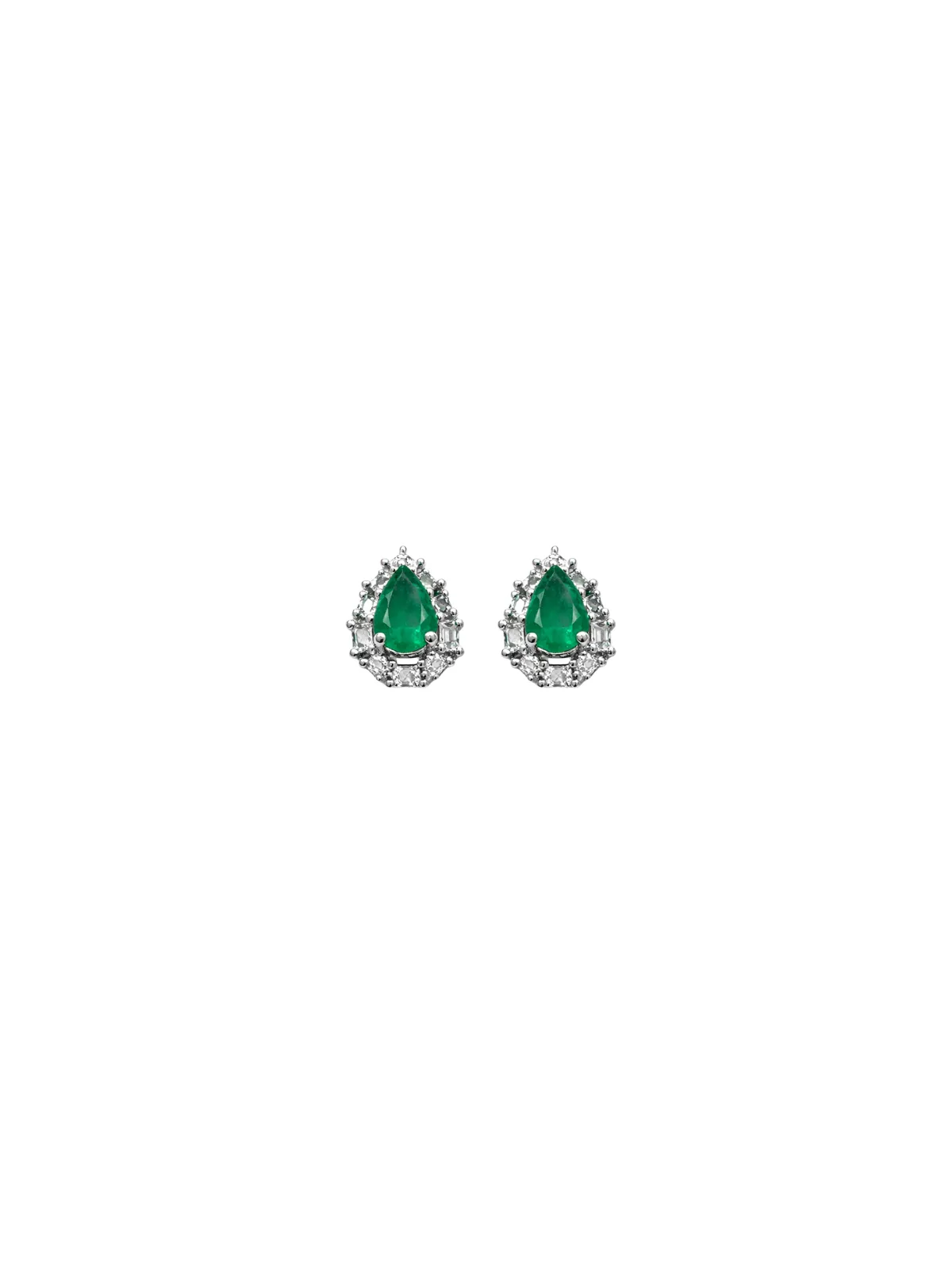 1.14ct Diamond Emerald 18K Gold Sunburst Pear Stud Earrings sold by Wish Fine Jewelry