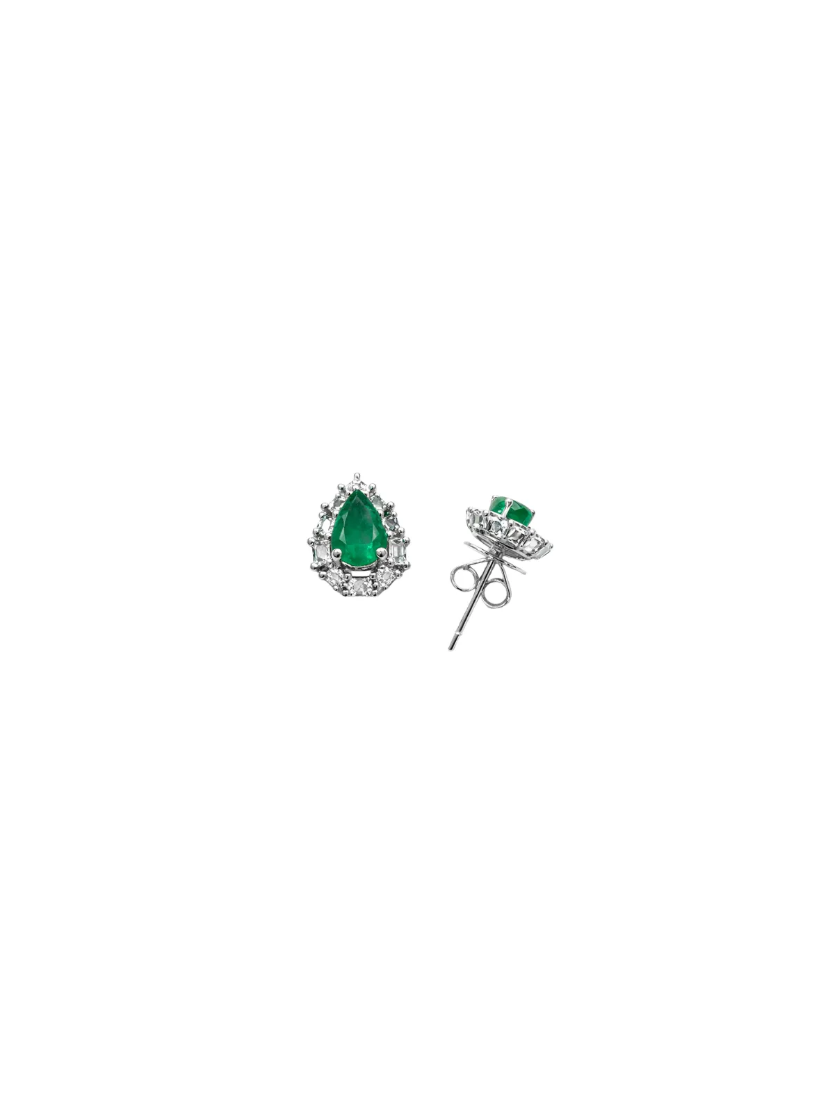 1.14ct Diamond Emerald 18K Gold Sunburst Pear Stud Earrings sold by Wish Fine Jewelry product image thumbnail 2