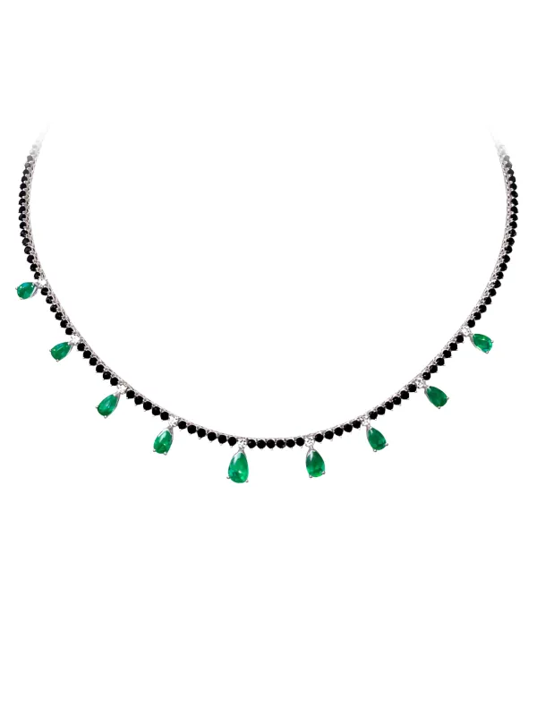 13.17ct Diamond Emerald 14K Gold Floating Necklace made by Wish Fine Jewelry