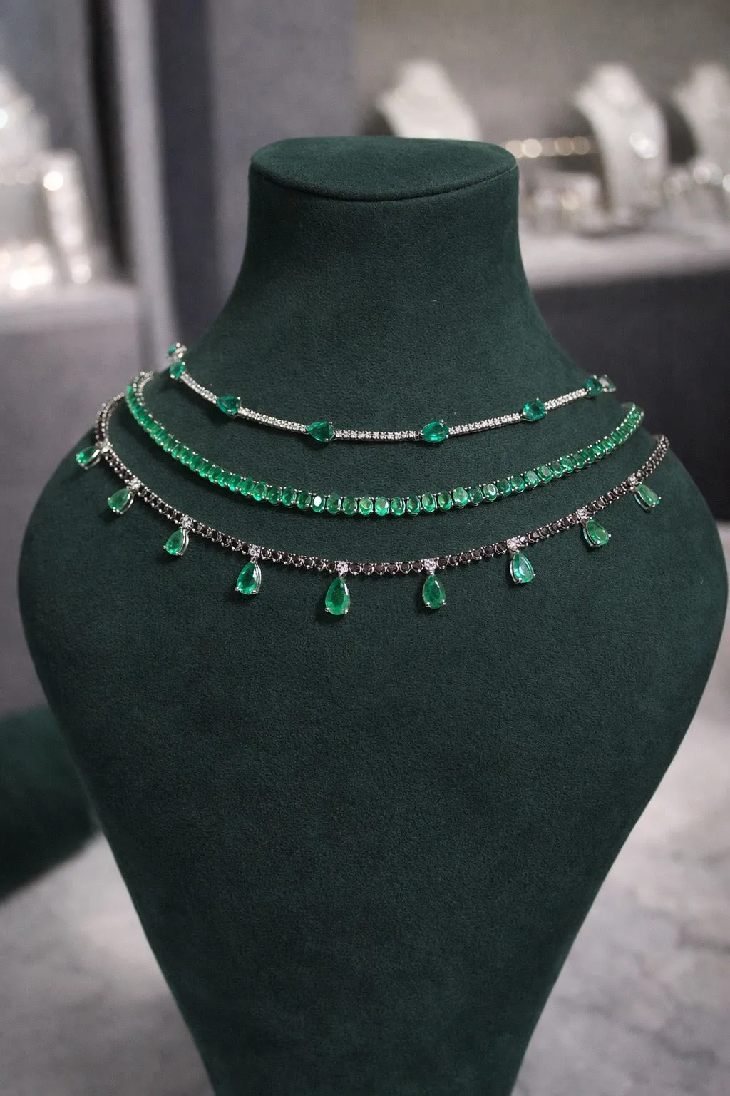 13.17ct Diamond Emerald 14K Gold Floating Necklace sold by Wish Fine Jewelry product image thumbnail 2