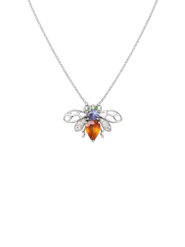 1.44ct Diamond Emerald Tanzanite Sapphire 18K Gold Bee Pendant Necklace sold by Wish Fine Jewelry