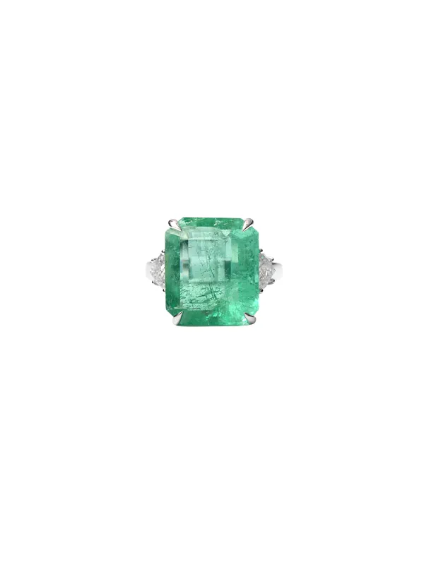 10.61ct Emerald Diamond 18K Gold Cocktail Ring made by Wish Fine Jewelry