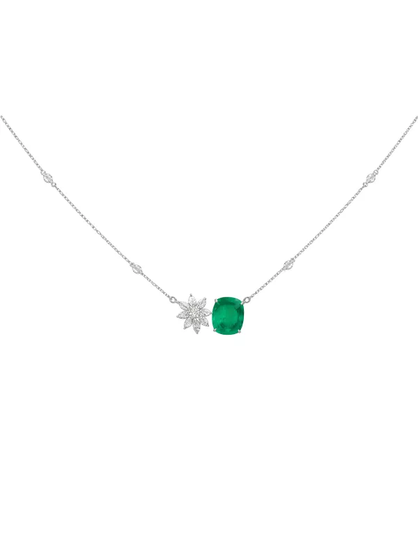 4.97ct Diamond Emerald 18K Gold Toi et Moi Necklace made by Wish Fine Jewelry