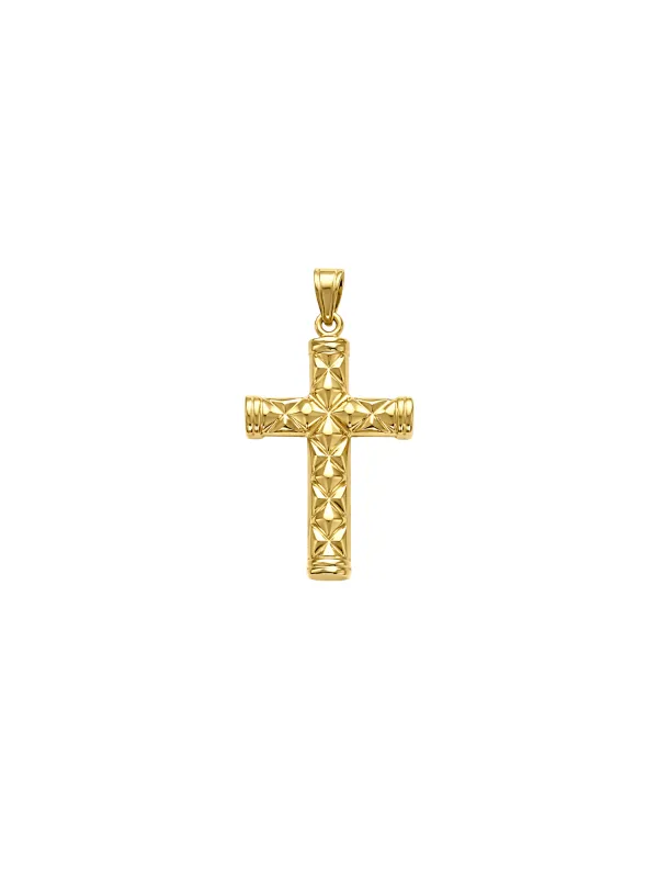 14K Yellow Gold Patterned Cross Pendant sold by Wish Fine Jewelry