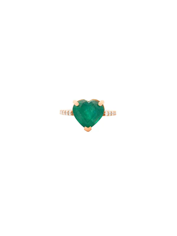 3.54ct Emerald Diamond 18K Gold Heart Solitaire Ring made by Wish Fine Jewelry