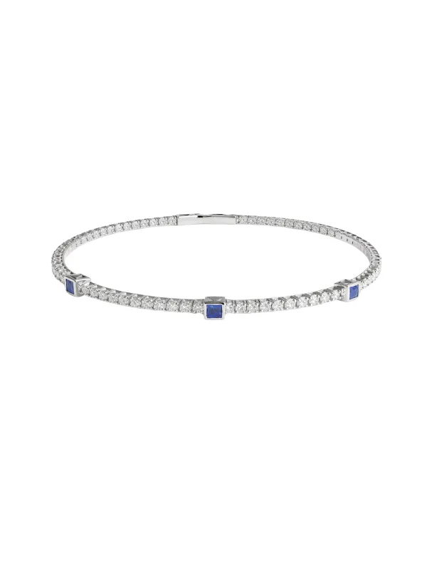 1.17ct Blue Sapphire Diamond 14K Gold Flexible Bangle Bracelet sold by Wish Fine Jewelry