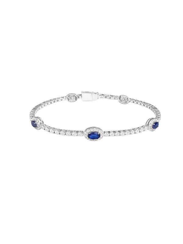 4.80ct Diamond Blue Sapphire 18K Gold Stationed Tennis Bracelet sold by Wish Fine Jewelry