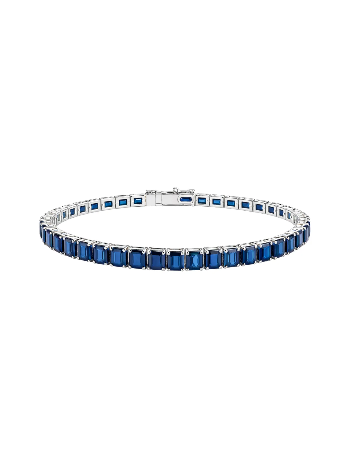 18.02ct Blue Sapphire 18K Gold Emerald Cut Tennis Bracelet sold by Wish Fine Jewelry