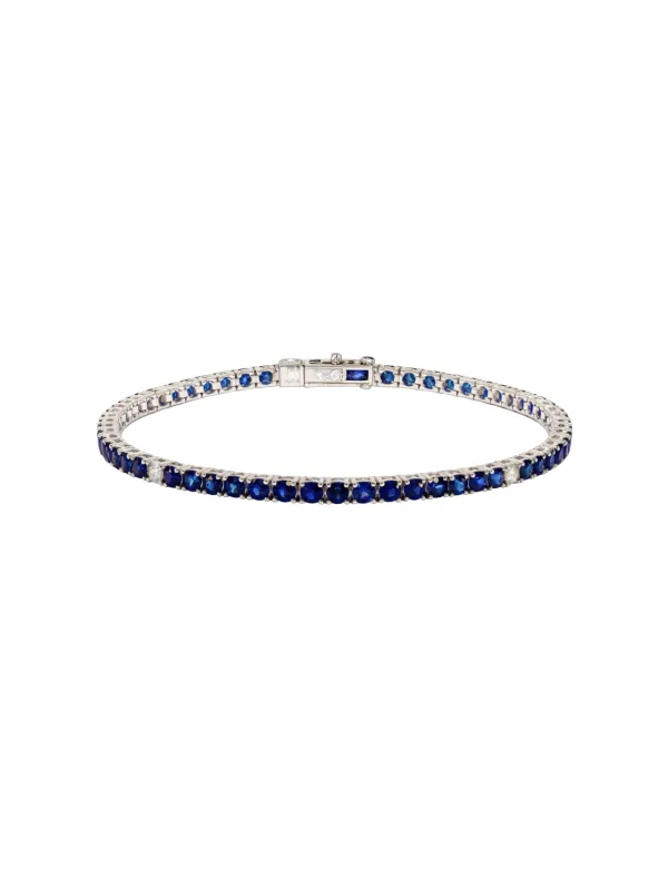 5.25ct Blue Sapphire Diamond 18K Gold Tennis Bracelet sold by Wish Fine Jewelry