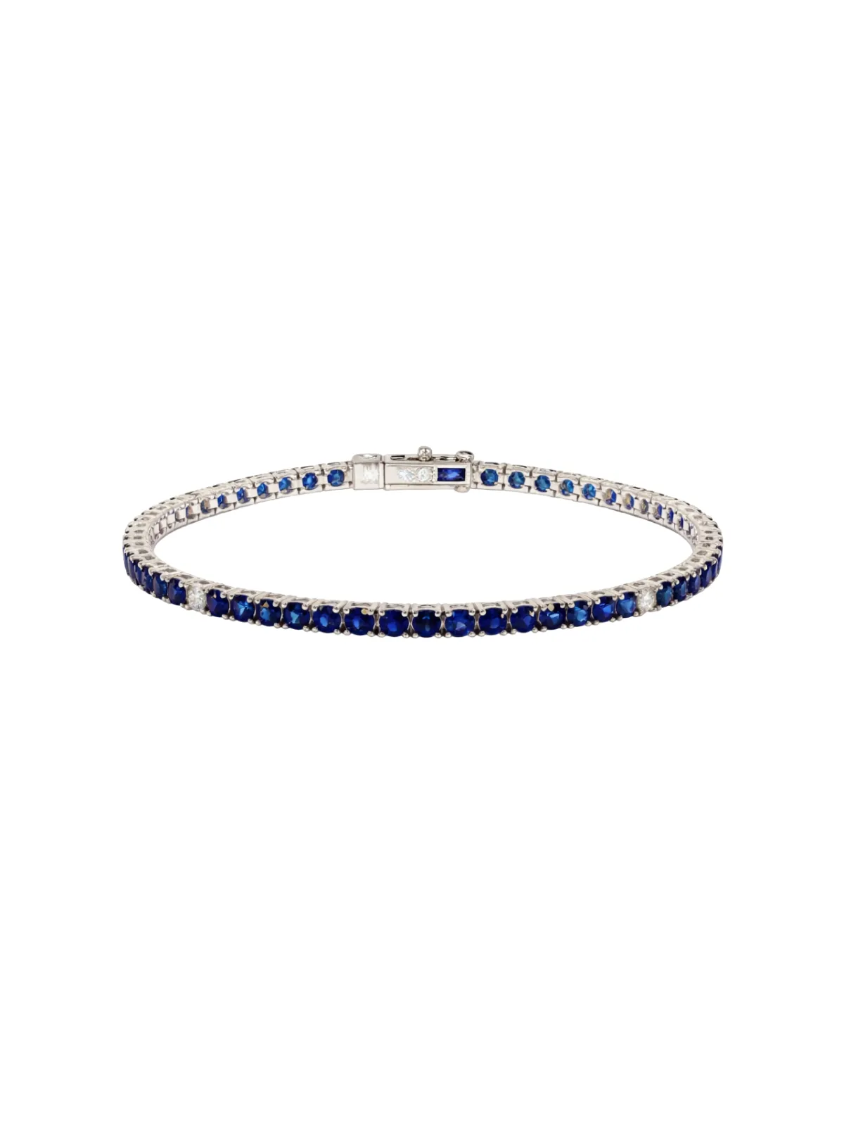 5.25ct Blue Sapphire Diamond 18K Gold Tennis Bracelet sold by Wish Fine Jewelry