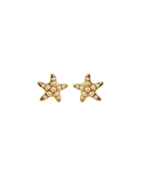 Pearl 14K Gold Star Dainty Earrings made by Wish Fine Jewelry