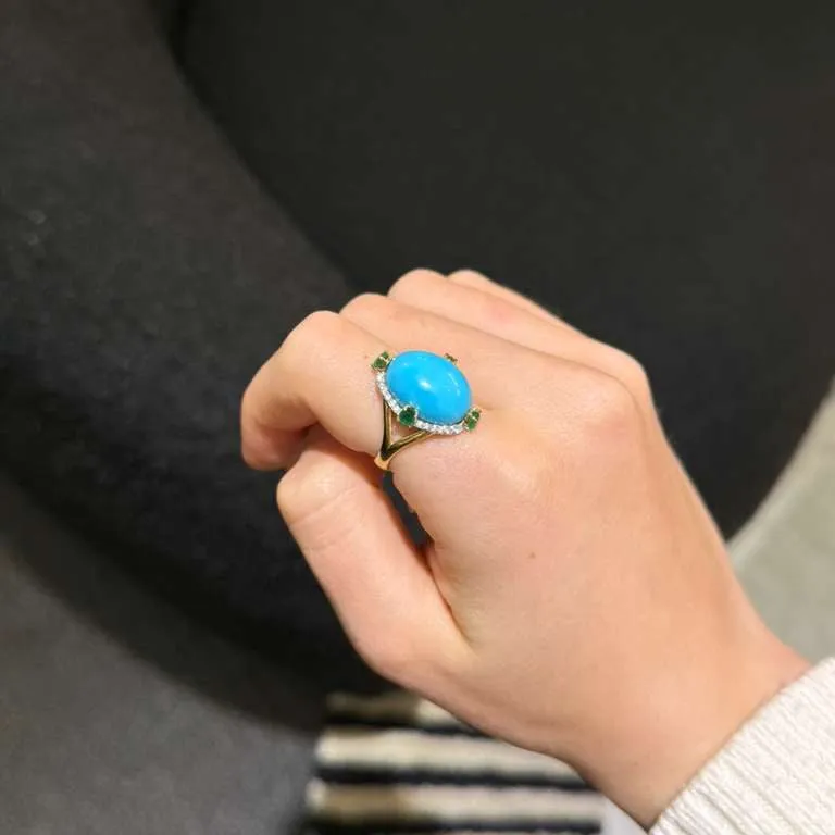 8.94ct Diamond Emerald Turquoise 18K Gold Ring sold by Wish Fine Jewelry product image thumbnail 2