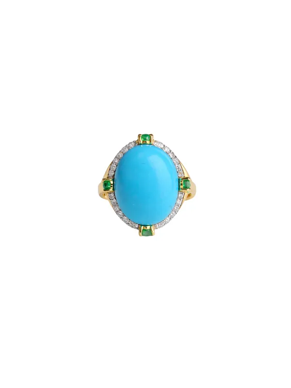 8.94ct Diamond Emerald Turquoise 18K Gold Ring made by Wish Fine Jewelry