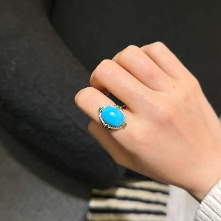 8.94ct Diamond Emerald Turquoise 18K Gold Ring sold by Wish Fine Jewelry product image thumbnail 3