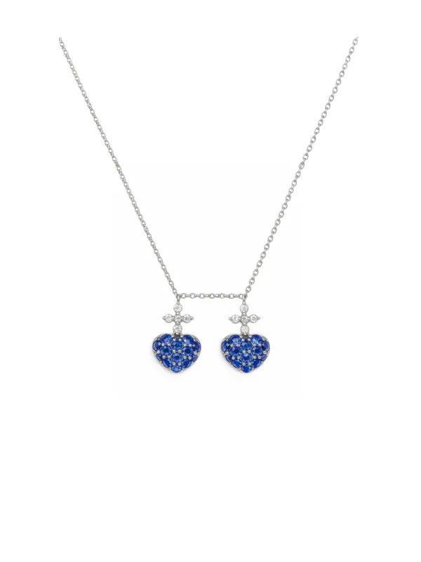 1.10ct Diamond Blue Sapphire 18K Gold Sacred Hearts Necklace sold by Wish Fine Jewelry
