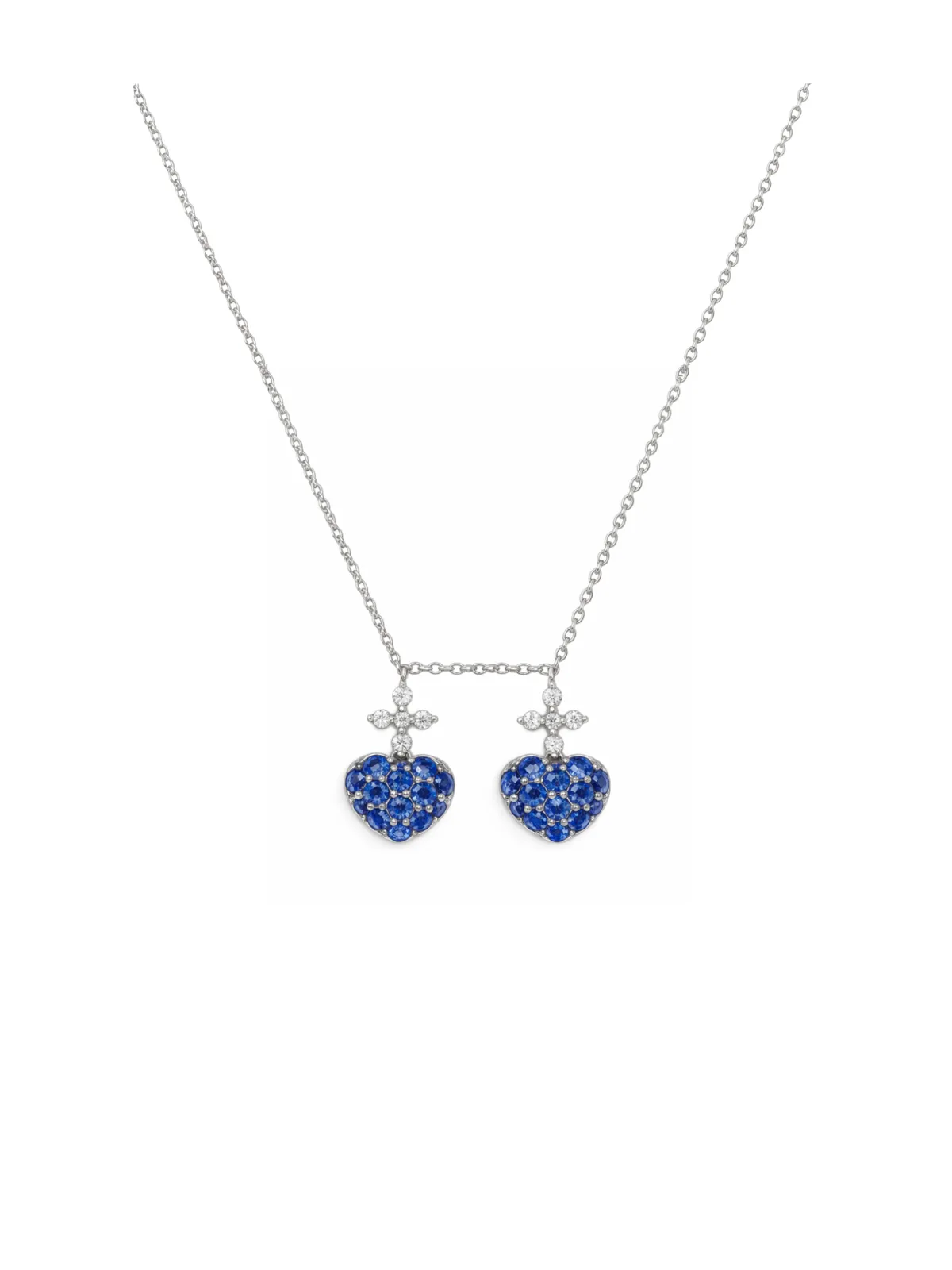 1.10ct Diamond Blue Sapphire 18K Gold Sacred Hearts Necklace sold by Wish Fine Jewelry