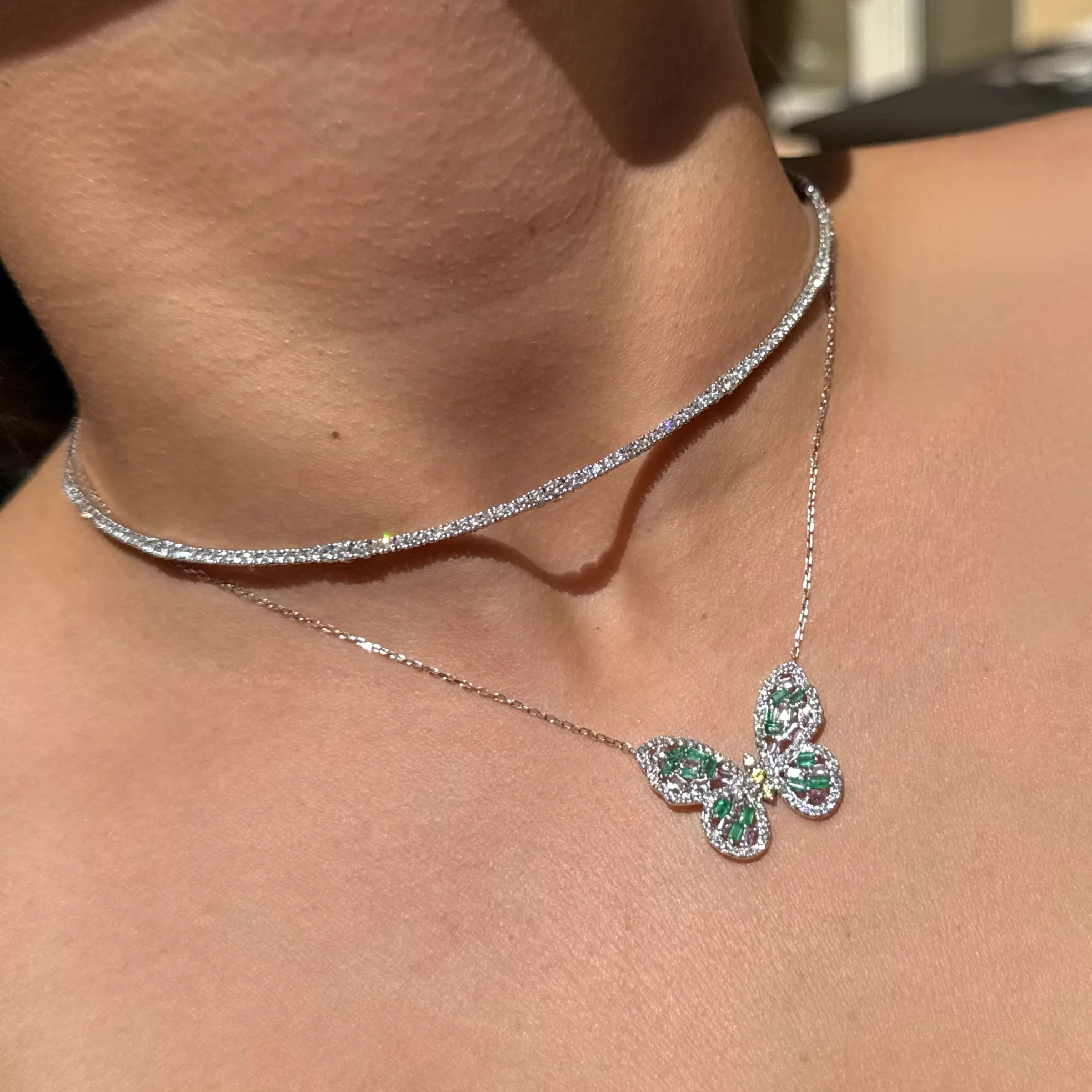 1.62ct Multi Sapphire Diamond 18K Gold Butterfly Necklace sold by Wish Fine Jewelry product image thumbnail 3