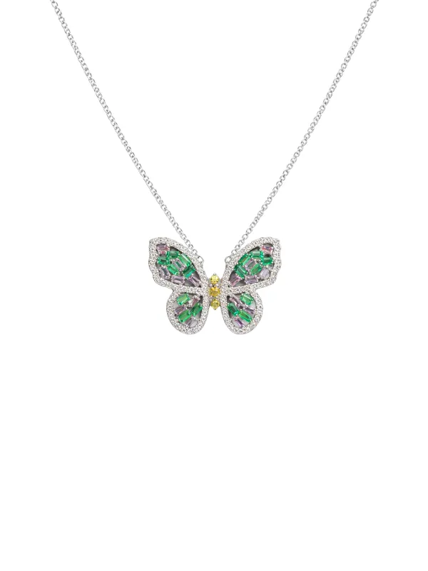 1.62ct Multi Sapphire Diamond 18K Gold Butterfly Necklace made by Wish Fine Jewelry
