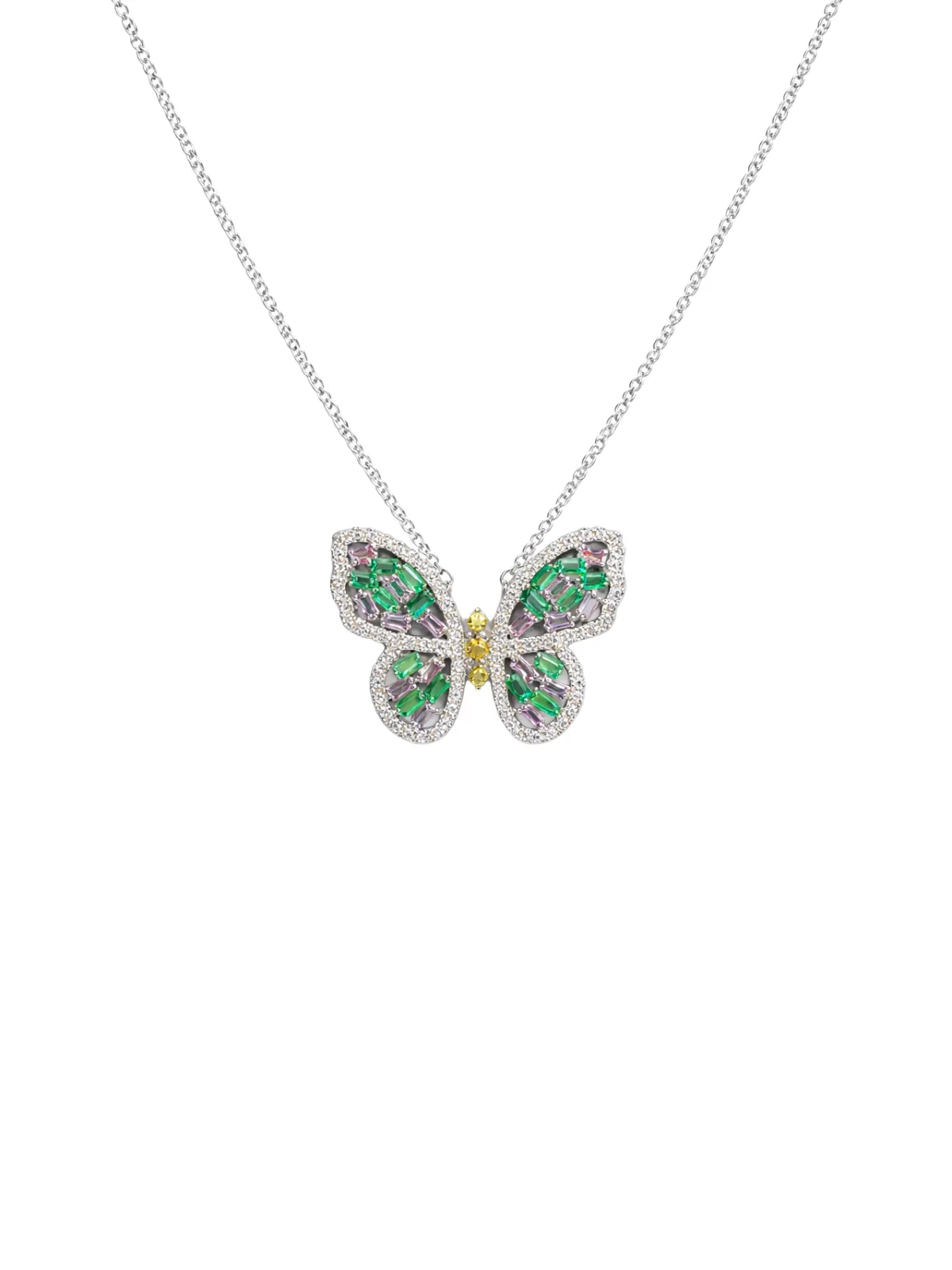 1.62ct Multi Sapphire Diamond 18K Gold Butterfly Necklace sold by Wish Fine Jewelry